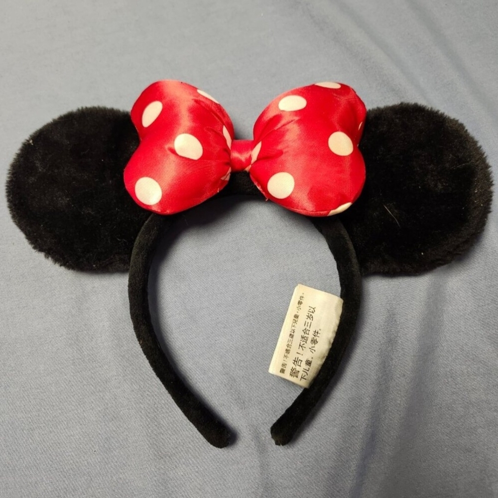 Black Mouse Ears Headband with Red Polka Dot Bow
